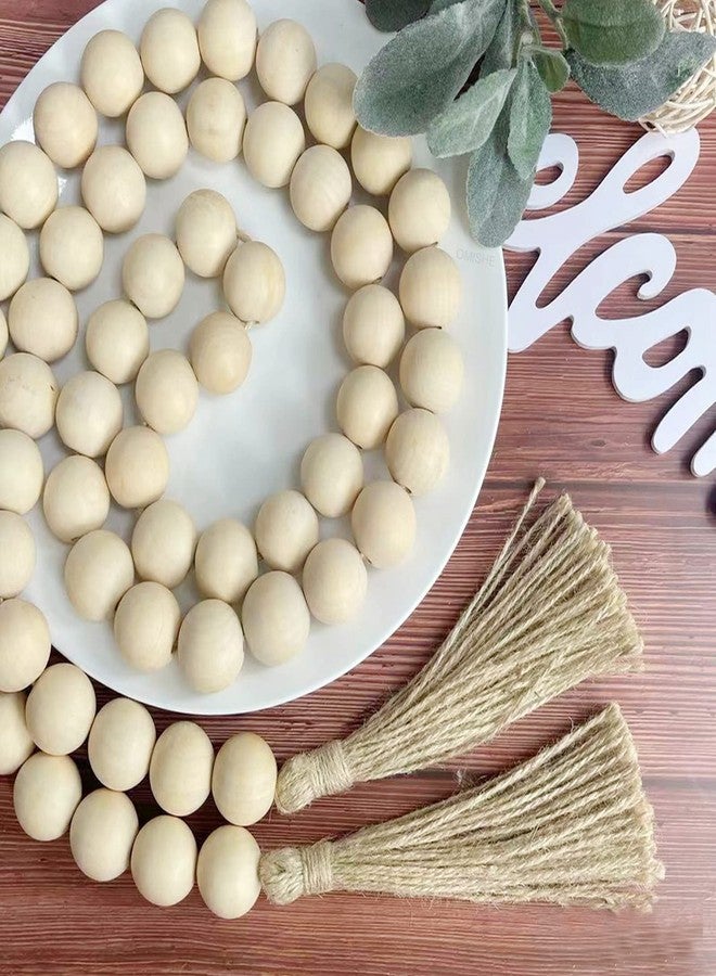 OMISHE 57" Long Large Wood Bead Garland with 1.2" Diameter Wooden Beads and Tassels, Rustic Farmhouse Country Wood Bead Garland for Home Tiered Tray Decor, Decorative Beads, Beige - Image 5