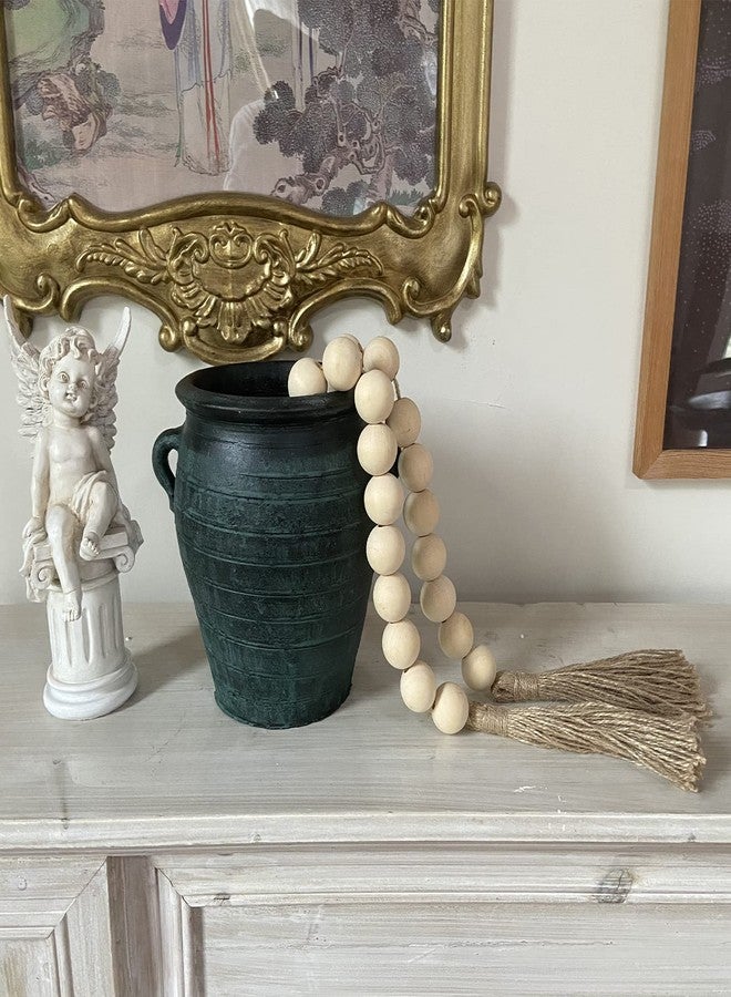 OMISHE 57" Long Large Wood Bead Garland with 1.2" Diameter Wooden Beads and Tassels, Rustic Farmhouse Country Wood Bead Garland for Home Tiered Tray Decor, Decorative Beads, Beige - Image 2