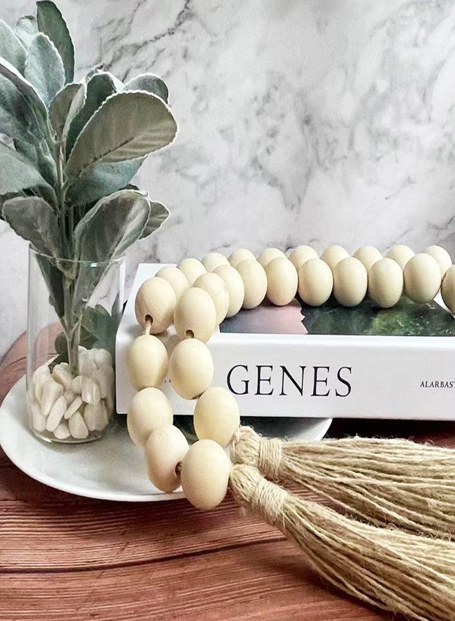 OMISHE 57" Long Large Wood Bead Garland with 1.2" Diameter Wooden Beads and Tassels, Rustic Farmhouse Country Wood Bead Garland for Home Tiered Tray Decor, Decorative Beads, Beige - Image 3