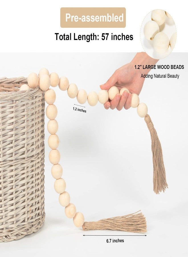 OMISHE 57" Long Large Wood Bead Garland with 1.2" Diameter Wooden Beads and Tassels, Rustic Farmhouse Country Wood Bead Garland for Home Tiered Tray Decor, Decorative Beads, Beige - Image 4