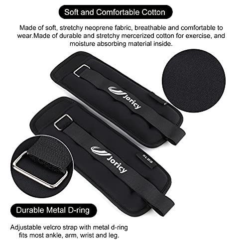 JORICY Ankle Weights, Wrist Leg Arm Weights for Women Men Kids with Adjustable Straps, A Pair of 10LBS(5LB Each Weight) Strength Training Weighted for Jogging, Running, Walking, Fitness, Black - Image 2