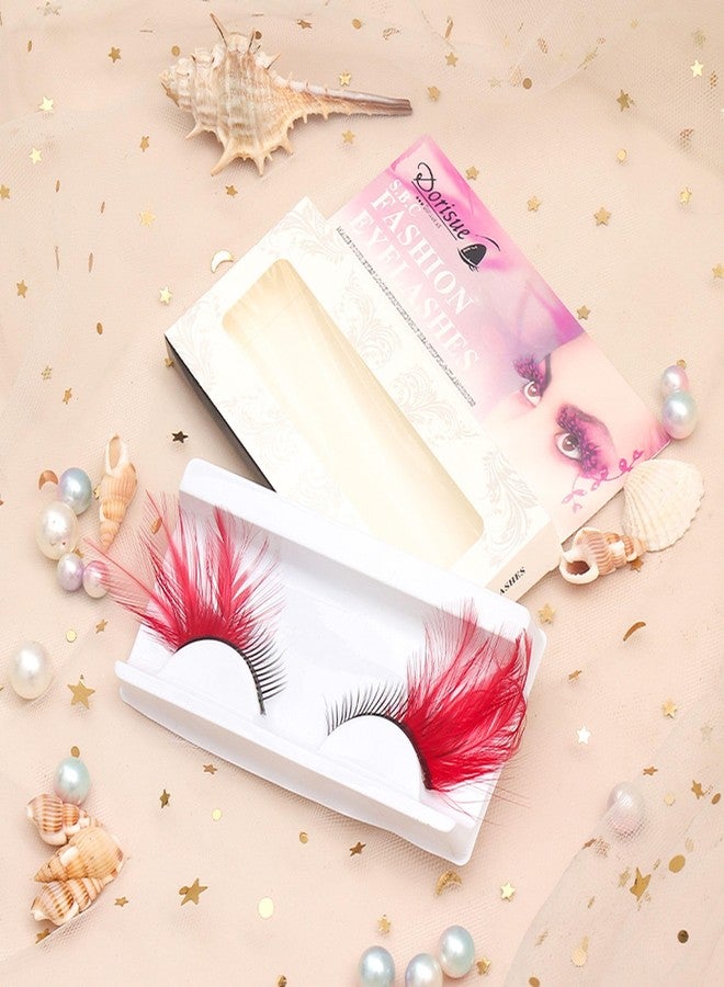 Dorisue Red Eyelashes Accent Feather Lashes - Natural-to-Bold Red Gradient Eyelashes for Retro & Vampire Cosplay - Image 5