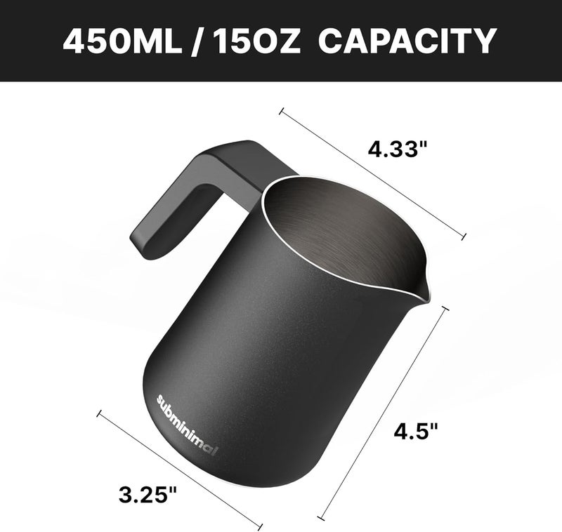 subminimal FlowTip Milk Jug - Stovetop Milk Frothing, Foaming Pitcher for Barista-Style Coffee - Cappuccino & Latte Art Pouring Jug with Heat Resistant Handle - 450ml, Black - Image 4