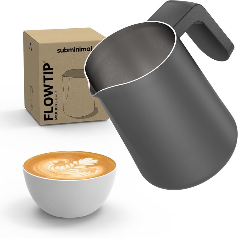 subminimal FlowTip Milk Jug - Stovetop Milk Frothing, Foaming Pitcher for Barista-Style Coffee - Cappuccino & Latte Art Pouring Jug with Heat Resistant Handle - 450ml, Black - Image 1