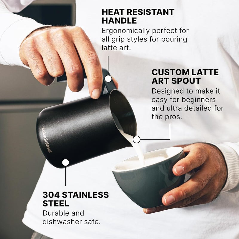 subminimal FlowTip Milk Jug - Stovetop Milk Frothing, Foaming Pitcher for Barista-Style Coffee - Cappuccino & Latte Art Pouring Jug with Heat Resistant Handle - 450ml, Black - Image 2