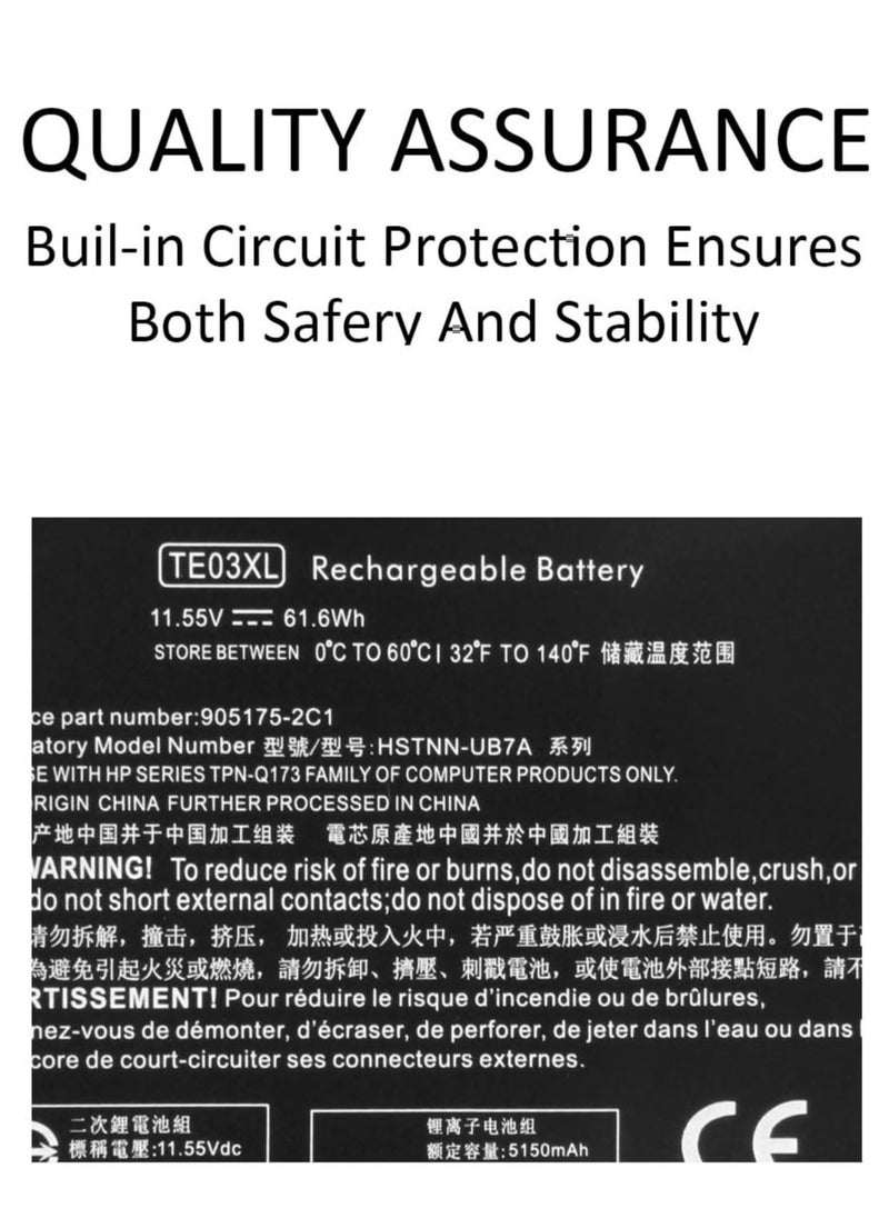 Generic - Battery for HP Omen 15-ax000 Pavilion 15-bc000 15-bc000ng bc003ng bc004ng bc005ng bc006ng bc009ng bc011ng 15-ax007ng ax003ng ax000003ng 000nl ax005ng ax001ns ax008ns ax038nf ax009ng - Model TE03XL - Image 1