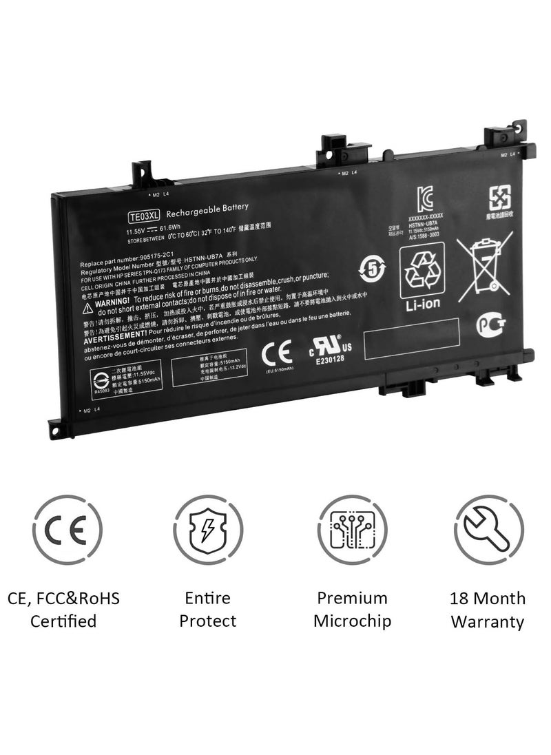 Generic - Battery for HP Omen 15-ax000 Pavilion 15-bc000 15-bc000ng bc003ng bc004ng bc005ng bc006ng bc009ng bc011ng 15-ax007ng ax003ng ax000003ng 000nl ax005ng ax001ns ax008ns ax038nf ax009ng - Model TE03XL - Image 1