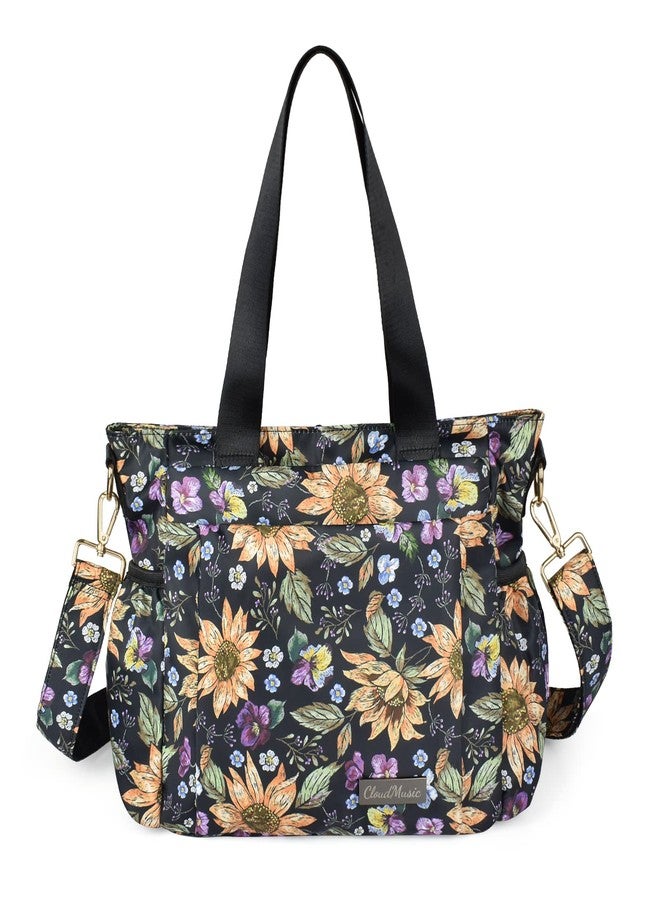 CLOUDMUSIC Crossbody Bags Shoulder Tote Handbag Lightweight With Adjustable Strap Water Resistant Multi Pockets For Women Trendy(Vintage Sunflowers) - Image 1