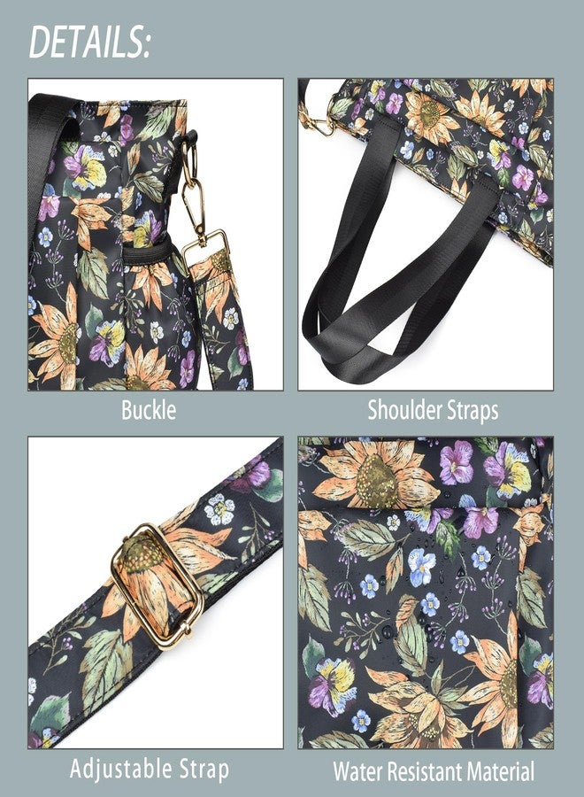 CLOUDMUSIC Crossbody Bags Shoulder Tote Handbag Lightweight With Adjustable Strap Water Resistant Multi Pockets For Women Trendy(Vintage Sunflowers) - Image 2