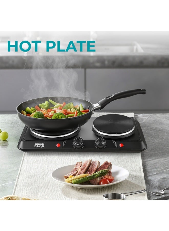 ويننج ستار موقد كهربائي مزدوج ST-8201 بقوة 2500 واط (1500 + 1000 واط)، عينان للطهي، موقد كهربائي محمول مع تحكم قابل للتعديل بدرجة الحرارة، ألواح تسخين من الحديد الزهر، حماية من ارتفاع الحرارة، مناسب للطهي على أسطح المطبخ - Image 2