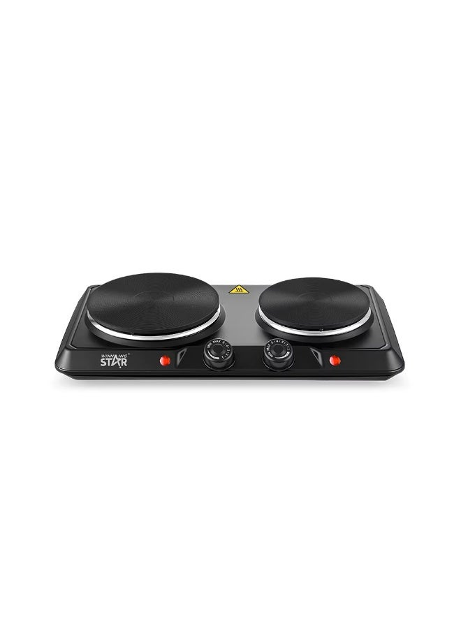 ويننج ستار موقد كهربائي مزدوج ST-8201 بقوة 2500 واط (1500 + 1000 واط)، عينان للطهي، موقد كهربائي محمول مع تحكم قابل للتعديل بدرجة الحرارة، ألواح تسخين من الحديد الزهر، حماية من ارتفاع الحرارة، مناسب للطهي على أسطح المطبخ - Image 1