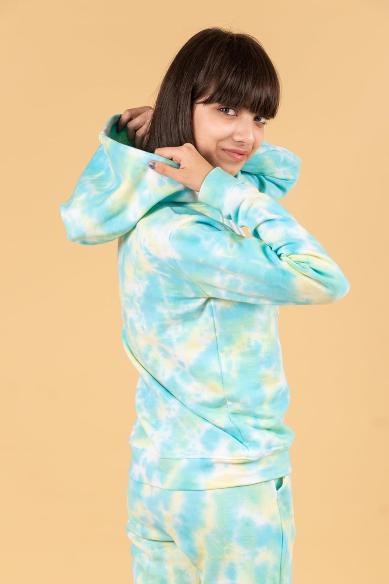 Tweeny Mini Kids Girls Cotton Terry Tie Dye Hoodie Sweatshirts | Joggers Set | Co-ord Set | Tracksuit Combo Set Full Sleeves for Winter Wear (6-7 Years, Lemon Green) - Image 5