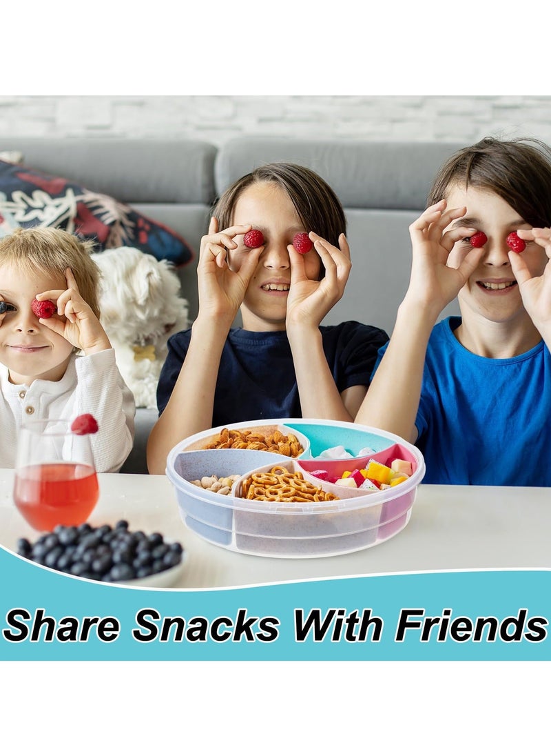 Generic - Round Divided Serving Tray Platter with Lid & Handle Storage Container, 5 Colorful Compartment Box Clear Organizer, Picnic Platter Clear Snack Organizer Bowls for Veggie Candy Nut - Image 1