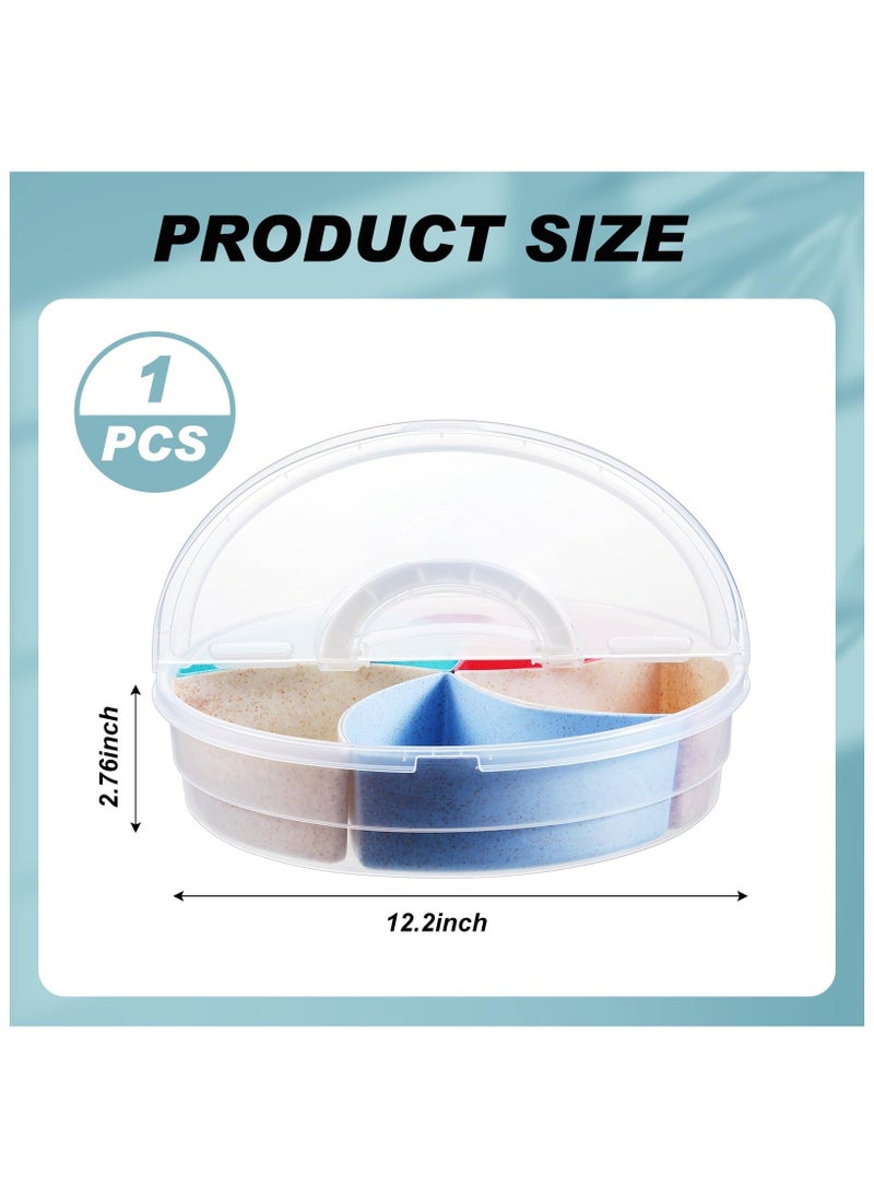 Generic - Round Divided Serving Tray Platter with Lid & Handle Storage Container, 5 Colorful Compartment Box Clear Organizer, Picnic Platter Clear Snack Organizer Bowls for Veggie Candy Nut - Image 1