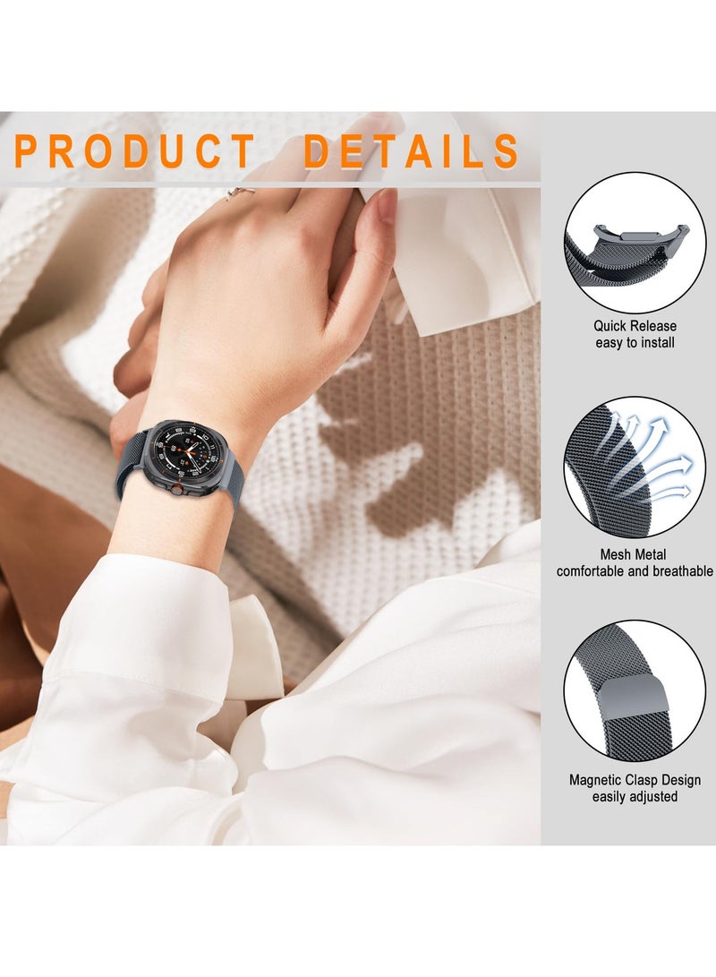 S-Color Galaxy Watch Ultra Strap Magnetic Metal Wistband Stainless Steel Mesh Milanesse Loop Magnet Clasp Replacement Strap Compatible for Samsung Galaxy Watch Ultra Band Watch 7 47mm Men Women - Image 2