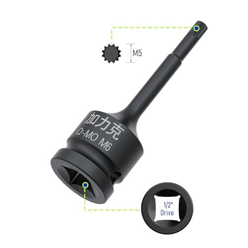 FOCMKEAS 1/2-Inch Drive x M5(5mm） Impact XZN Triple Square Spline Bit Socket, Metric Lengthen Screwdriver Socket Adapter, 3-Inch Length, CR-MO Steel, One-Piece Construction, Black - Image 2