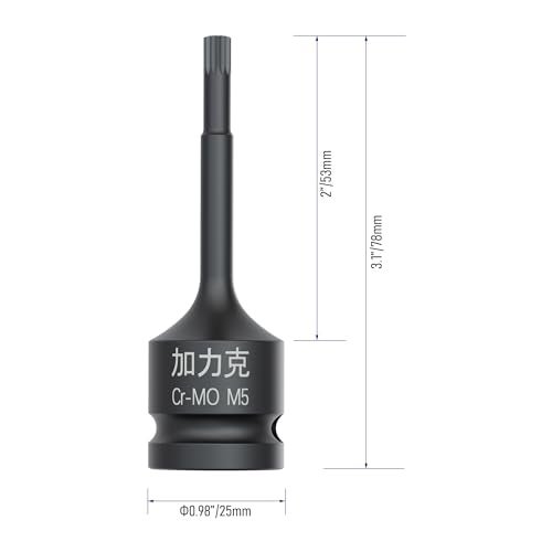 FOCMKEAS 1/2-Inch Drive x M5(5mm） Impact XZN Triple Square Spline Bit Socket, Metric Lengthen Screwdriver Socket Adapter, 3-Inch Length, CR-MO Steel, One-Piece Construction, Black - Image 3