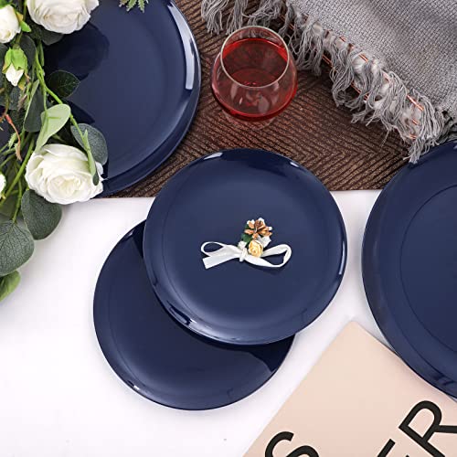 PULOTE 100PCS Blue Plastic Plates - Heavy Duty Navy Blue Disposable - Include 50PCS 10.25inch Dinner & 50PCS 7.5 inch Dessert/Salad Plates - Ideal for Party & Labor Day - Image 5