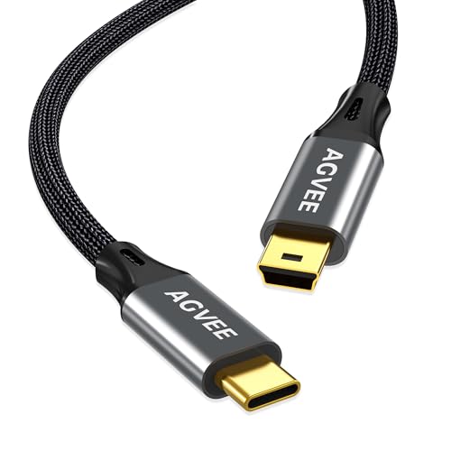 AGVEE 2 Pack 3.3ft USB-C to Mini USB Cable, Gold Plated End Tips, Braided Durable Mini-B 5-Pin to Type-C Data Charging Charger OTG Cord for Hero 3+, Canon Nikon Camera, GPS, Blue Yeti, Dark Gray - Image 1