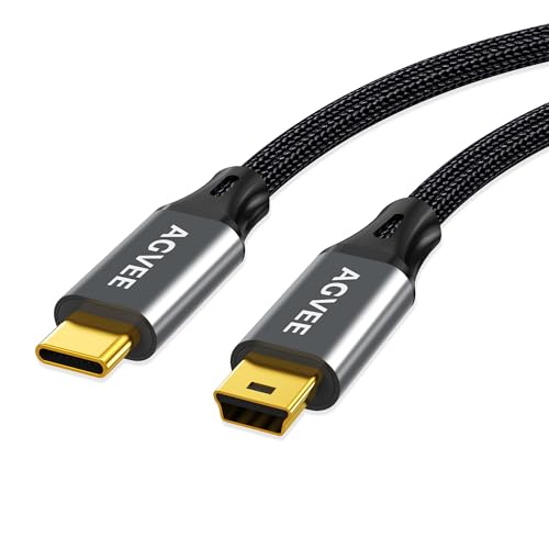 AGVEE 2 Pack 3.3ft USB-C to Mini USB Cable, Gold Plated End Tips, Braided Durable Mini-B 5-Pin to Type-C Data Charging Charger OTG Cord for Hero 3+, Canon Nikon Camera, GPS, Blue Yeti, Dark Gray - Image 3