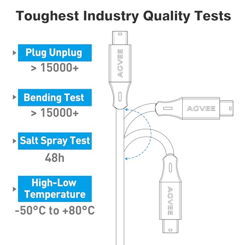 AGVEE 2 Pack 3.3ft USB-C to Mini USB Cable, Gold Plated End Tips, Braided Durable Mini-B 5-Pin to Type-C Data Charging Charger OTG Cord for Hero 3+, Canon Nikon Camera, GPS, Blue Yeti, Dark Gray - Image 4