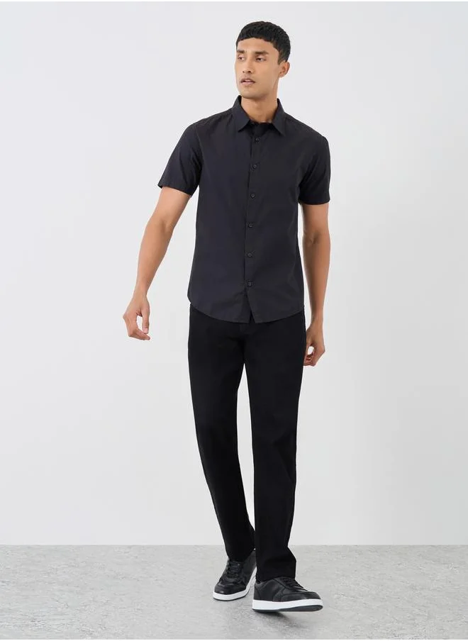 Styli Styli Solid Woven Regular Fit Short Sleeve Shirt