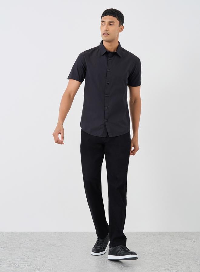Styli Styli Solid Woven Regular Fit Short Sleeve Shirt  - Image 2