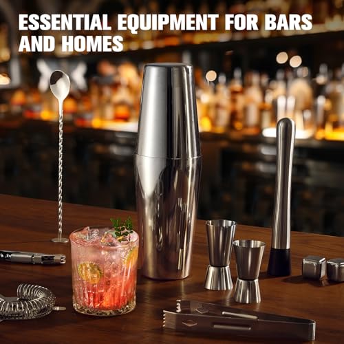 KINGROW Cocktail Shaker Set, 23-Piece Boston Stainless Steel Bartender Kit with Acrylic Stand & Cocktail Recipes Booklet, Professional Bar Tools for Drink Mixing, Home, Bar, Party (Include 4 Whiskey Stones) - Image 4