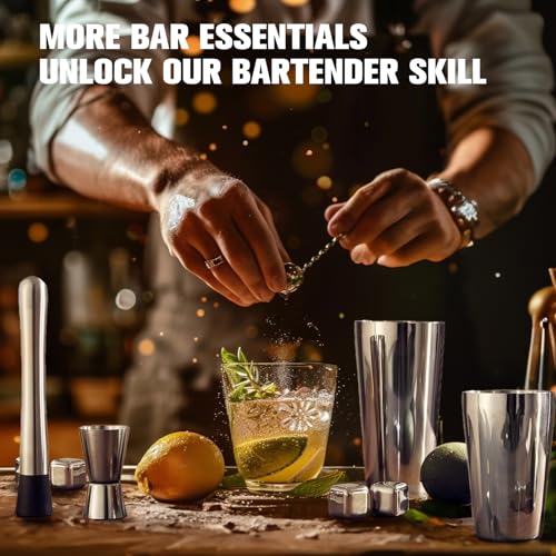 KINGROW Cocktail Shaker Set, 23-Piece Boston Stainless Steel Bartender Kit with Acrylic Stand & Cocktail Recipes Booklet, Professional Bar Tools for Drink Mixing, Home, Bar, Party (Include 4 Whiskey Stones) - Image 3
