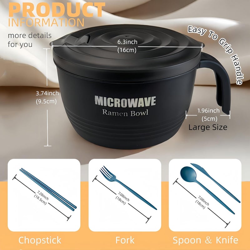 Layron Large Ramen Bowl Ramen Noodle Bowls Microwavable 45 oz Ramen Cooker Microwave Pasta Cooker Ramen Bowl Microwave Gift for College Boys Girls Male Female Dorm Room black - Image 2