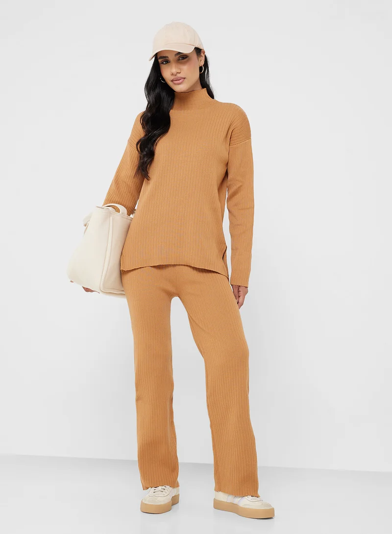 Ginger Basics High Neck Relaxed Fit Wool Blend Sweater & Pant Coord Set