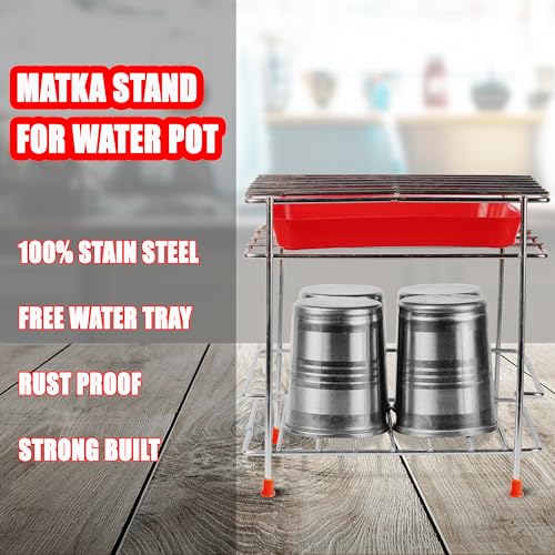Zepdos Stainless Steel Stand Heavy Duty Matka Stand with Bottom Tray, Jar Holder for Kitchen, Water Jar Holder, Matka Rack, Multipurpose Rack for Kitchen (19 x 20 x 20 CM) (Pack of 1) - Image 3