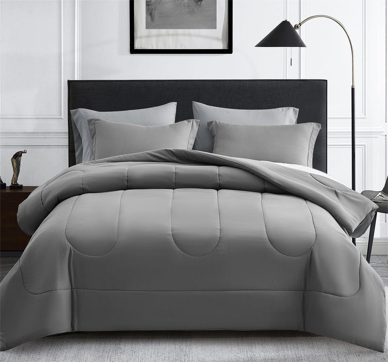 Maple&Stone Full Size Comforter Set 7 Pieces Bed in a Bag - Down Alternative Bed Set with Sheets, Pillowcases & Shams, Soft Reversible Duvet Insert,Grey - Image 1