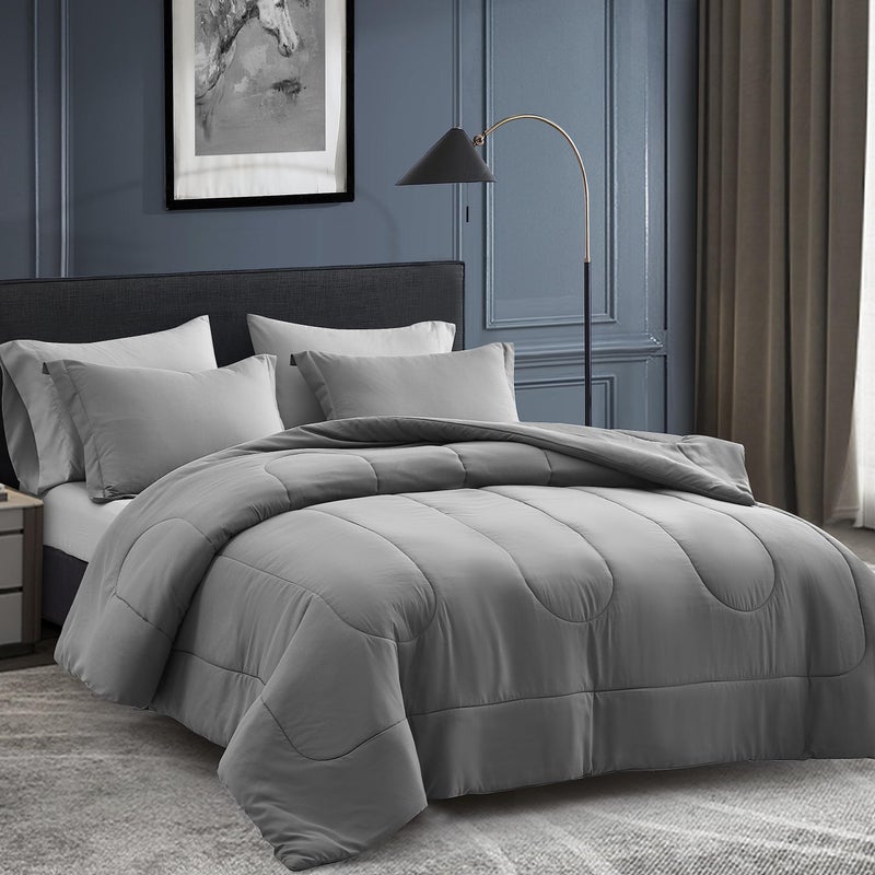 Maple&Stone Full Size Comforter Set 7 Pieces Bed in a Bag - Down Alternative Bed Set with Sheets, Pillowcases & Shams, Soft Reversible Duvet Insert,Grey - Image 2