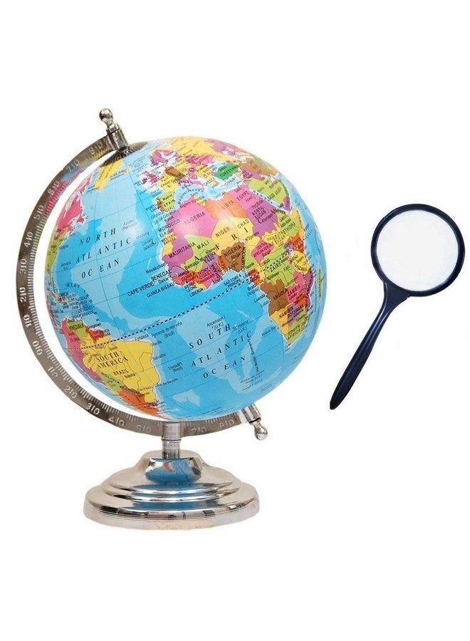ماجيك واند【12 بوصة كروم عالي الوضوح مع عدسة مكبرة】كرة أرضية دوارة تعليمية سياسية مغلفة بقاعدة معدنية - Image 1