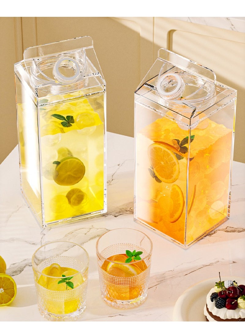 2 Pack Milk Carton Water Bottle Reusable Clear Milk Box Plastic Milk Cup Square Juice Bottle Box for Outdoor Sports Travel Camping  - Image 1