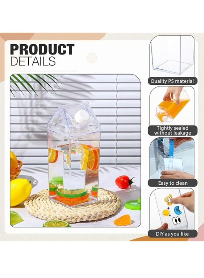 2 Pack Milk Carton Water Bottle Reusable Clear Milk Box Plastic Milk Cup Square Juice Bottle Box for Outdoor Sports Travel Camping  - Image 4