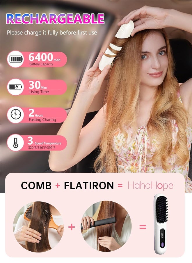 Hair Styling Brush, Multifunctional Cordless Electric Hot Comb, Durable LCD Display Straightening Brush, Portable Hair Straightening Iron Brush with 3 Heating Settings, USB Charging, Hair Accessories，Air Styler | Powerful Unisex Hairbrush | For Shiny Hair - White/Black，FM-LCD Wireless Ceramic Heated Straightening Comb - Image 5