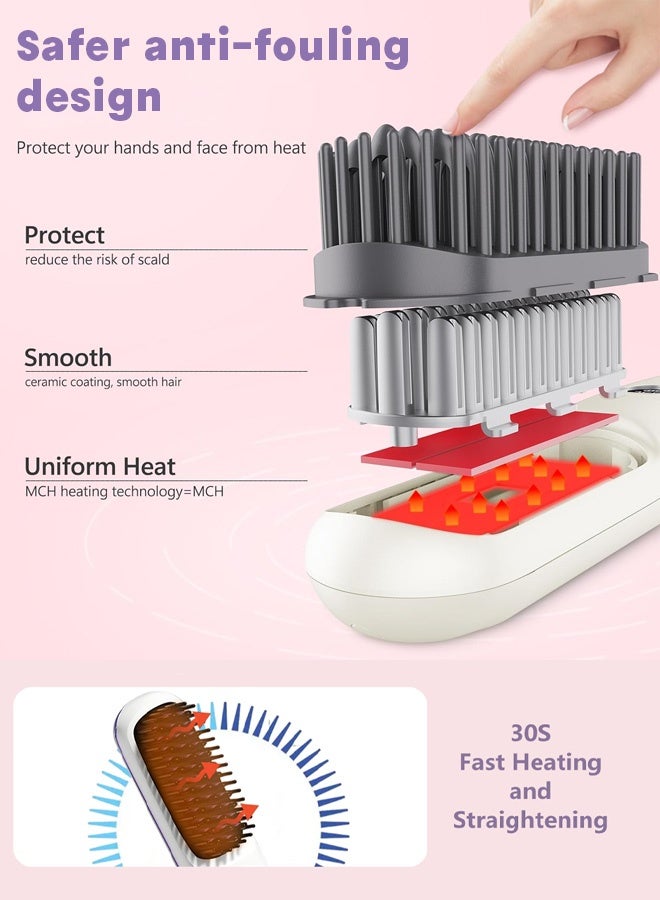 Hair Styling Brush, Multifunctional Cordless Electric Hot Comb, Durable LCD Display Straightening Brush, Portable Hair Straightening Iron Brush with 3 Heating Settings, USB Charging, Hair Accessories，Air Styler | Powerful Unisex Hairbrush | For Shiny Hair - White/Black，FM-LCD Wireless Ceramic Heated Straightening Comb - Image 3