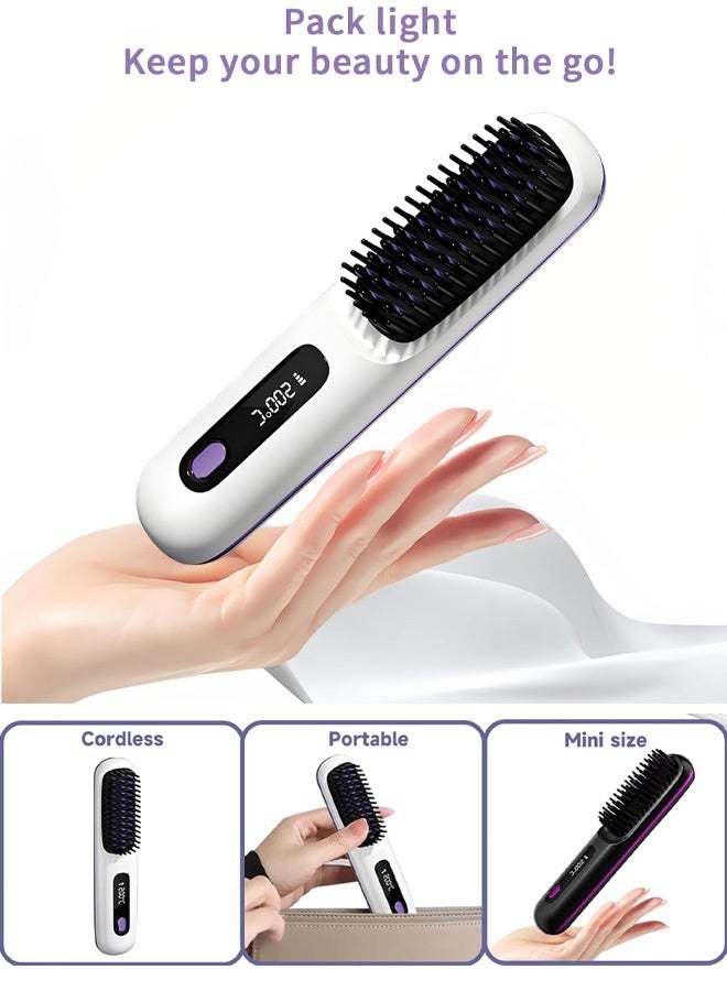 Hair Styling Brush, Multifunctional Cordless Electric Hot Comb, Durable LCD Display Straightening Brush, Portable Hair Straightening Iron Brush with 3 Heating Settings, USB Charging, Hair Accessories，Air Styler | Powerful Unisex Hairbrush | For Shiny Hair - White/Black，FM-LCD Wireless Ceramic Heated Straightening Comb - Image 4