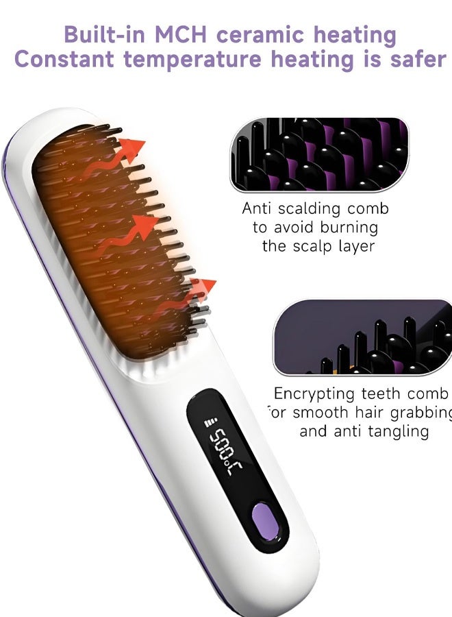 Hair Styling Brush, Multifunctional Cordless Electric Hot Comb, Durable LCD Display Straightening Brush, Portable Hair Straightening Iron Brush with 3 Heating Settings, USB Charging, Hair Accessories，Air Styler | Powerful Unisex Hairbrush | For Shiny Hair - White/Black，FM-LCD Wireless Ceramic Heated Straightening Comb - Image 2