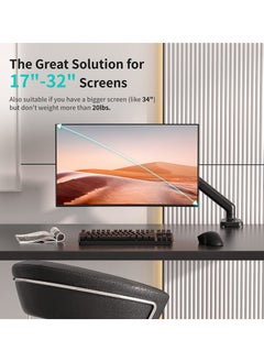Meiyilan 17-32 inch Monitor Stand, Single Monitor Arm Computer Desk Mount, with Gas Struts Adjustable Monitor Stands for Universal Flat/Curved Screen, Holds up to 20 lbs with Clamp/Grommet Base  - Image 2