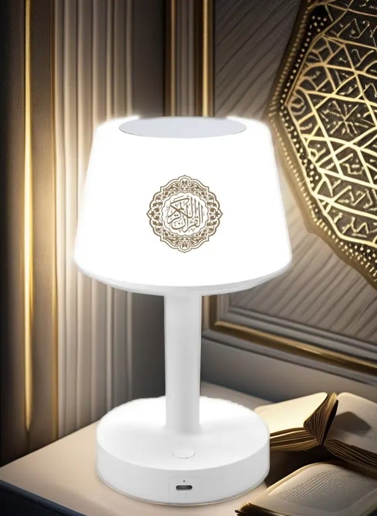 Desk Lamp Qur'an Speaker-Bluetooth, 7 Colors LED Touch Table Lamp 8GB, With 16 Reciters Plus 16 Translations (SQ-917) White - Image 2