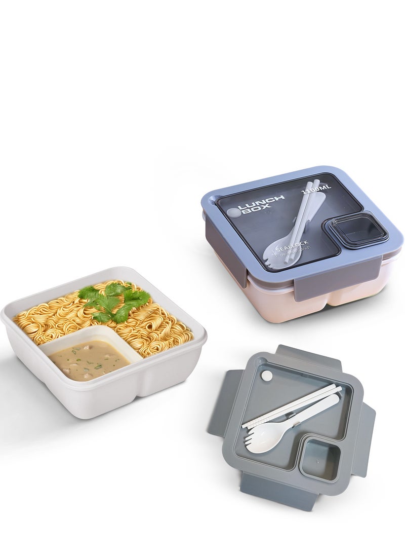 BAYBEE 1100 ML Kids Lunch Box for Adults With 2 in 1 Spoon & Chopsticks | 2 Compartment Leak Proof Tiffin Box for School, College & Office | Bento Box for Kids | Adults Lunch Box for Kids Grey - Image 1