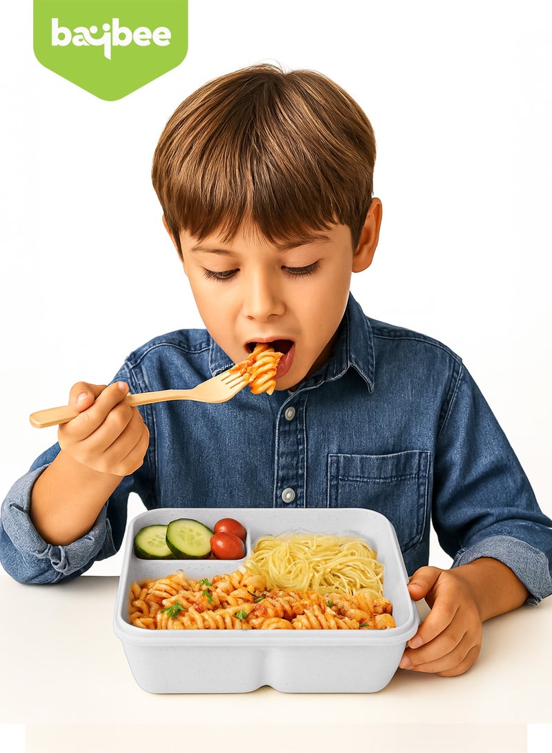 BAYBEE 1100 ML Kids Lunch Box for Adults With 2 in 1 Spoon & Chopsticks | 2 Compartment Leak Proof Tiffin Box for School, College & Office | Bento Box for Kids | Adults Lunch Box for Kids Grey - Image 2