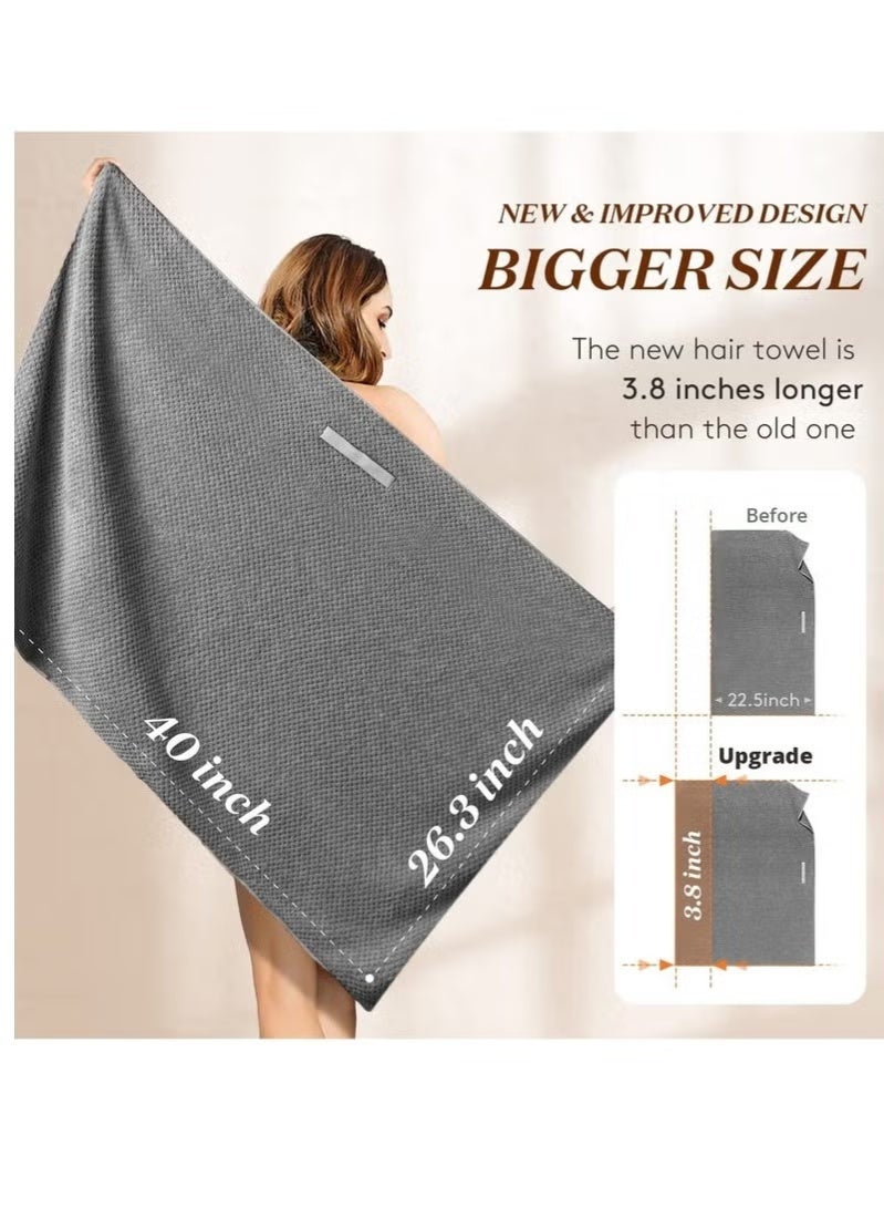 Microfiber Hair Towel Wrap for Women, Anti Frizz Hair Drying Towel with Elastic Strap, Super Absorbent Quick Dry Hair Turban for Drying Curly, Long, Thick Hair, Dark Gray - Image 2
