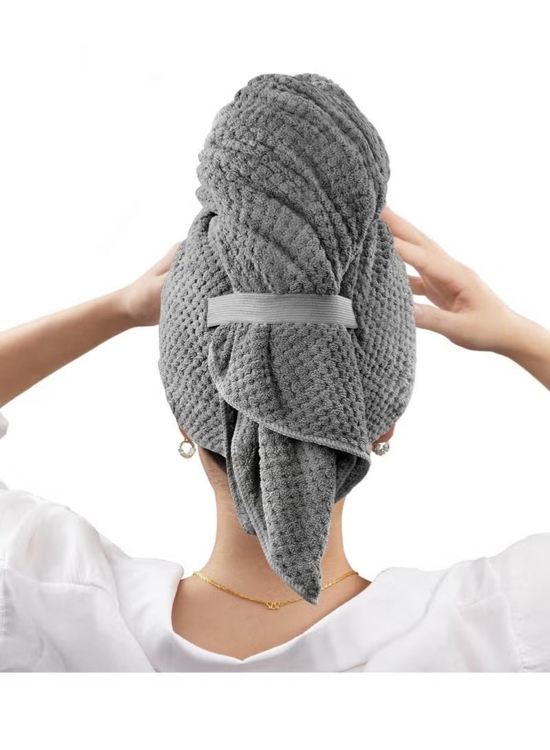 Microfiber Hair Towel Wrap for Women, Anti Frizz Hair Drying Towel with Elastic Strap, Super Absorbent Quick Dry Hair Turban for Drying Curly, Long, Thick Hair, Dark Gray - Image 1
