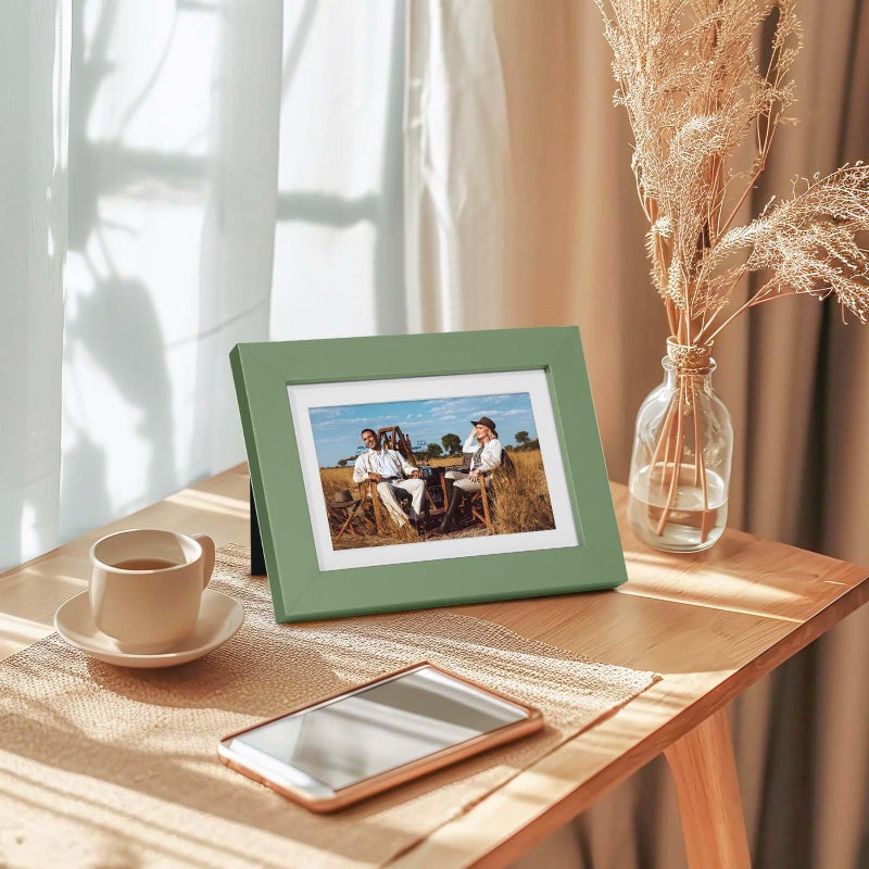 Muzilife 5x7 Wood Picture Frame Flat with Real Glass Cover, Green Photo Frame Display Pictures 4x6 with Mat or 5x7 Without Mat, Vertical & Horizontal on Wall or Tabletop, Set of 4 - Image 5