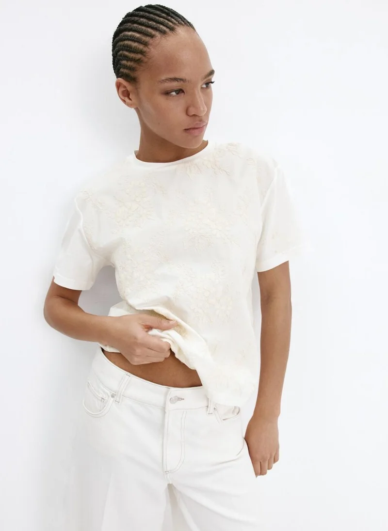 MANGO Floral-Embroidered Cotton T-Shirt