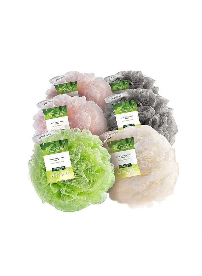 Ecotools Delicate EcoPouf Bath Sponge,Made With Recycled Materials,Exfoliating Bath Pouf,Loofah for Shower & Bath,In Assorted Colors,Green,White,Pink,and Gray,Perfect for Men & Women,6 Count - Image 1